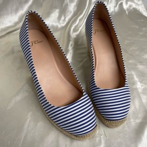 J Crew Blue and White Oxford Pinstripe Espadrilles Size 7.5 Worn Once.